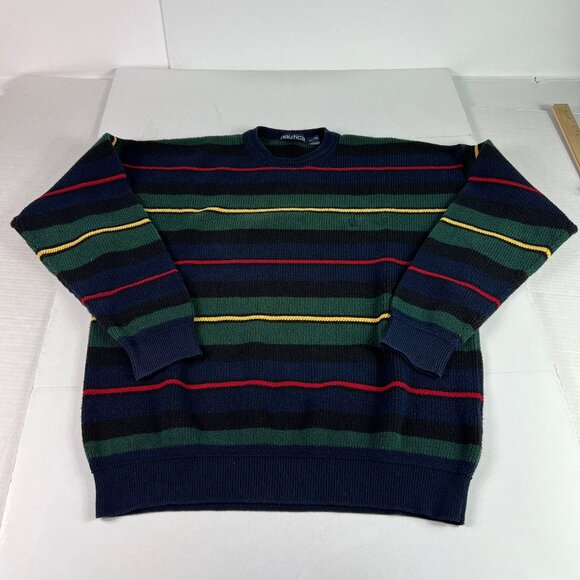 Nautica Other - VTG 90s Nautica Knit Sweater Mens Fits Large Colorful Striped Crewneck Tag XL
